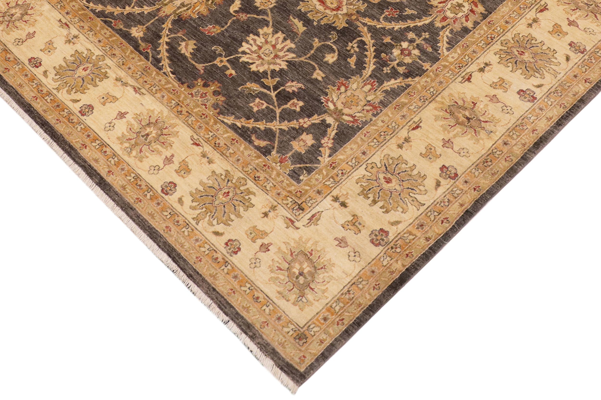 handmade Transitional Kafkaz Charcoal Beige Hand Knotted RECTANGLE 100% WOOL area rug 9' x 12'