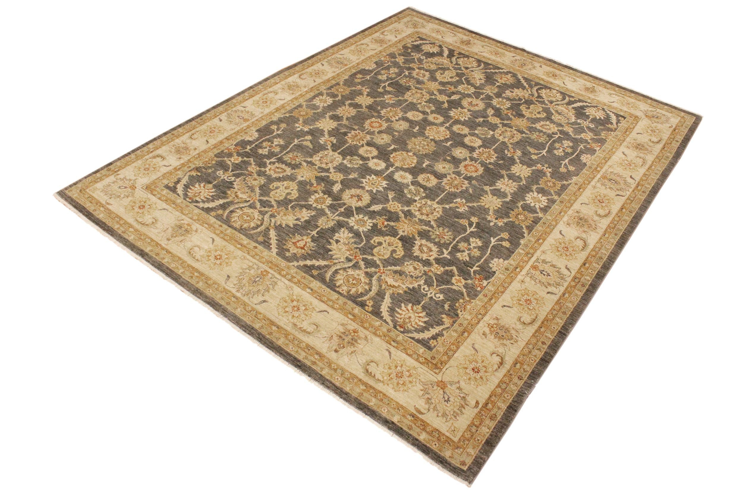handmade Transitional Kafkaz Gray Beige Hand Knotted RECTANGLE 100% WOOL area rug 9' x 12'