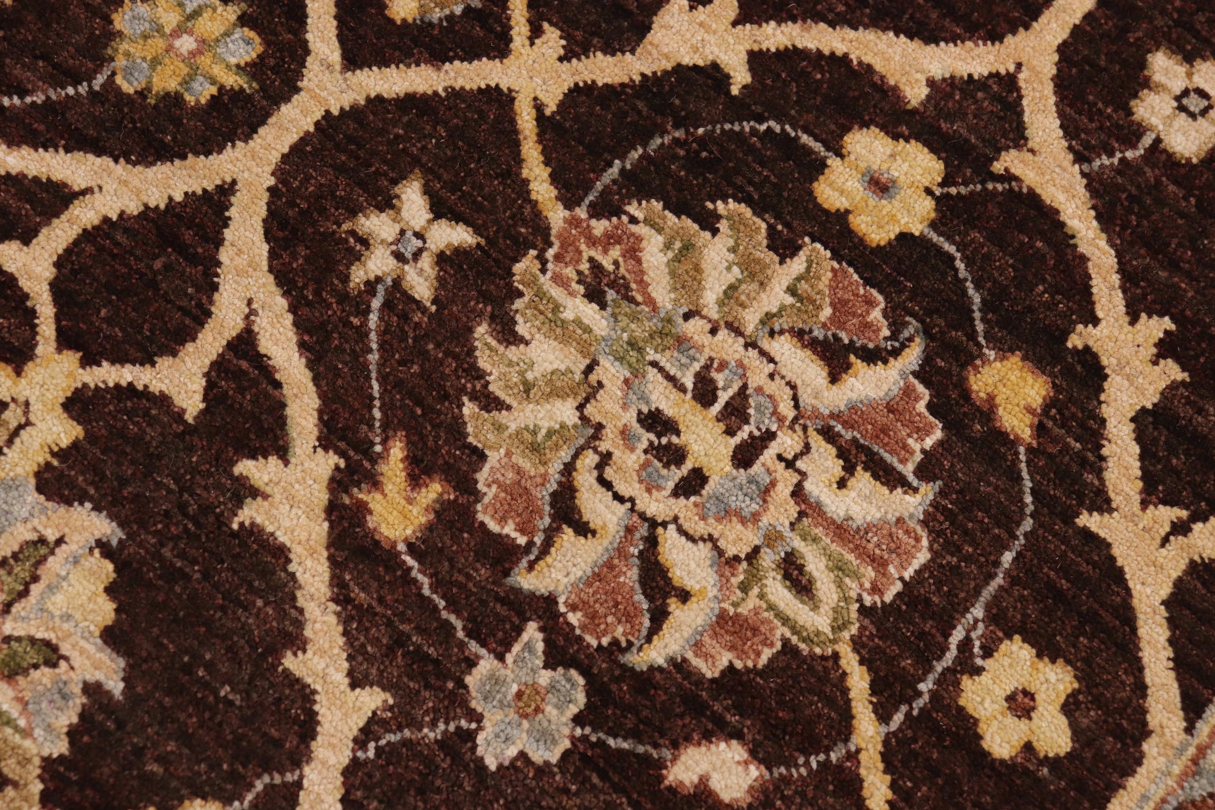 handmade Transitional Kafkaz Brown Tan Hand Knotted RECTANGLE 100% WOOL area rug 9' x 12'