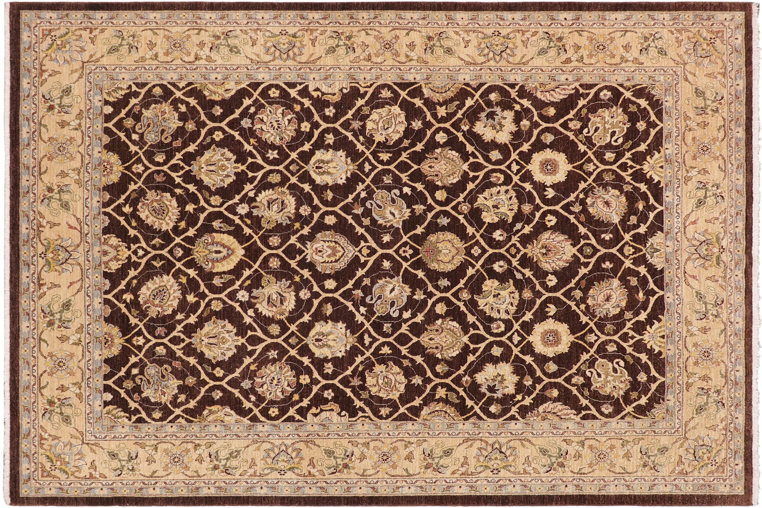 handmade Transitional Kafkaz Brown Tan Hand Knotted RECTANGLE 100% WOOL area rug 9' x 12'