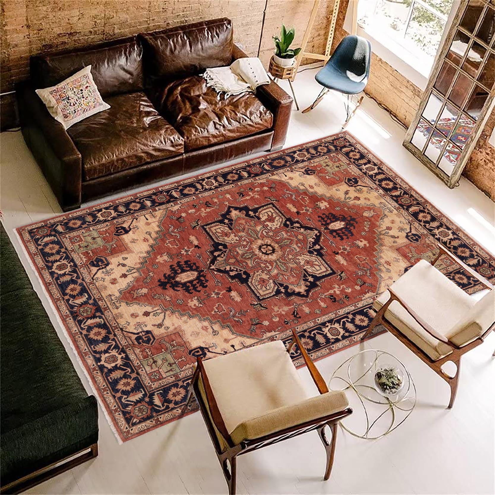 handmade Traditional Kafkaz Rust Blue Hand Knotted RECTANGLE 100% WOOL area rug 9' x 12'