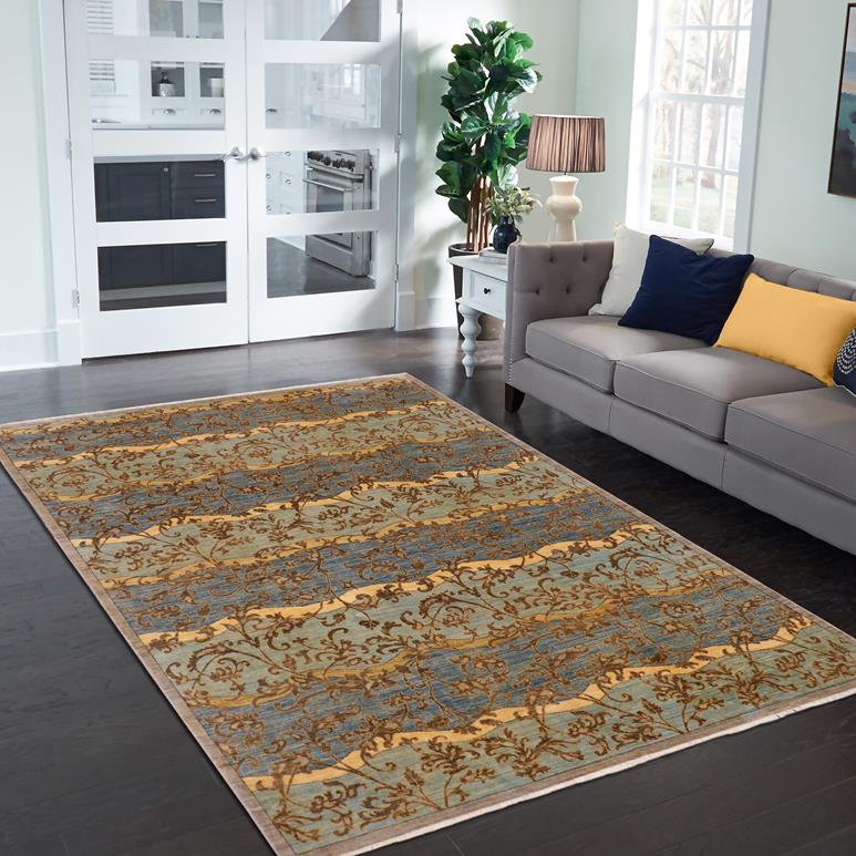 handmade Transitional Kafkaz Blue Gray Hand Knotted RECTANGLE 100% WOOL area rug 9 x 12