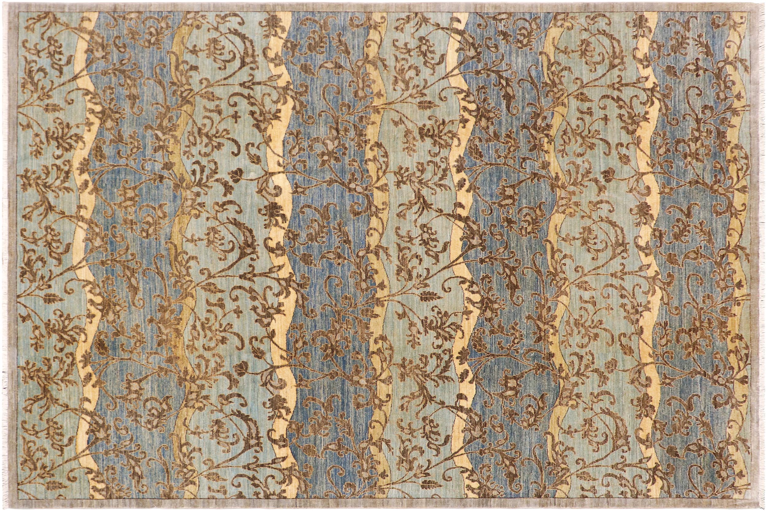 handmade Modern Kafkaz Blue Gray Hand Knotted RECTANGLE 100% WOOL area rug 9' x 12'