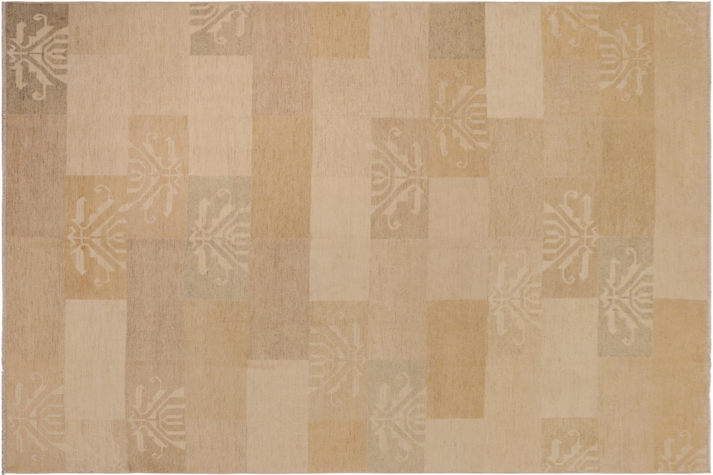 handmade Modern Kafkaz Tan Brown Hand Knotted RECTANGLE 100% WOOL area rug 10' x 13'