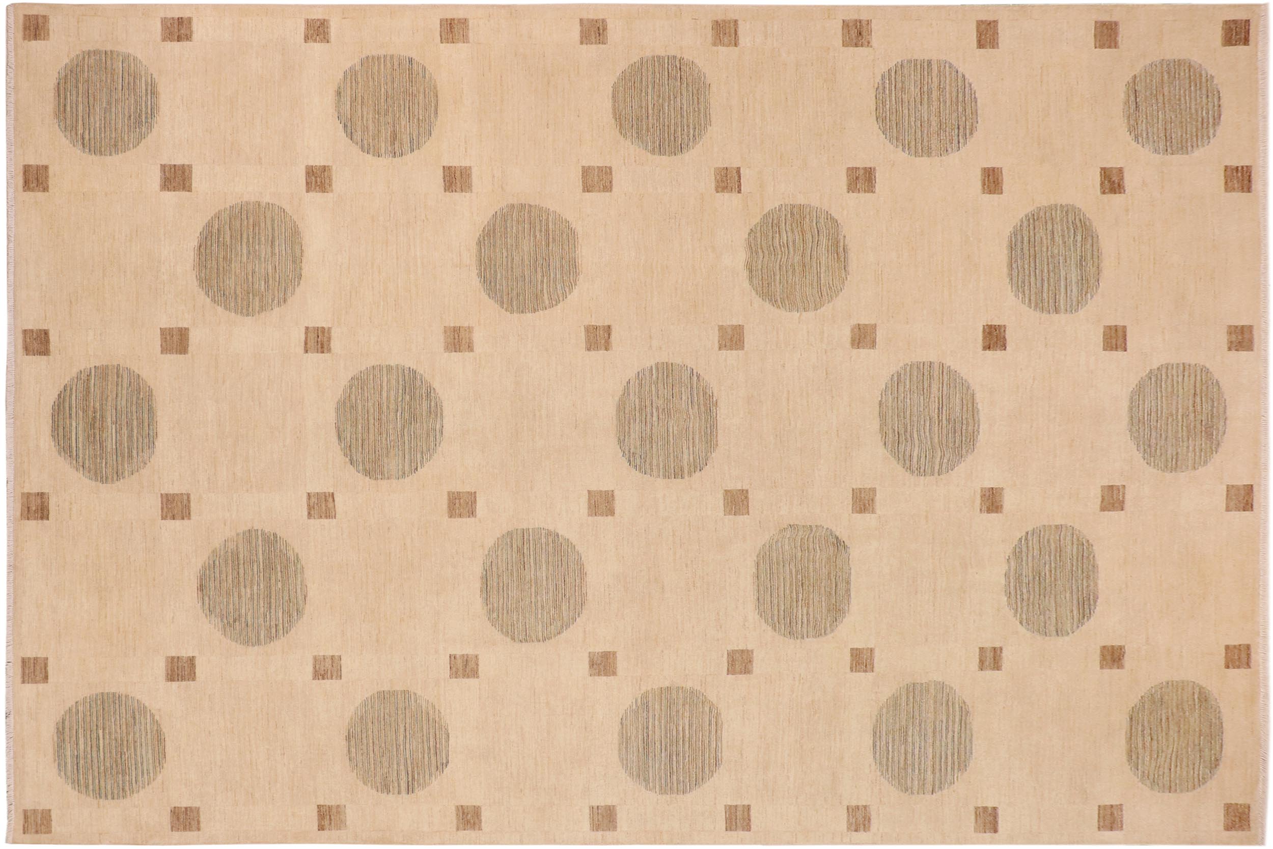 handmade Modern Kafkaz Tan Green Hand Knotted RECTANGLE 100% WOOL area rug 10' x 14'