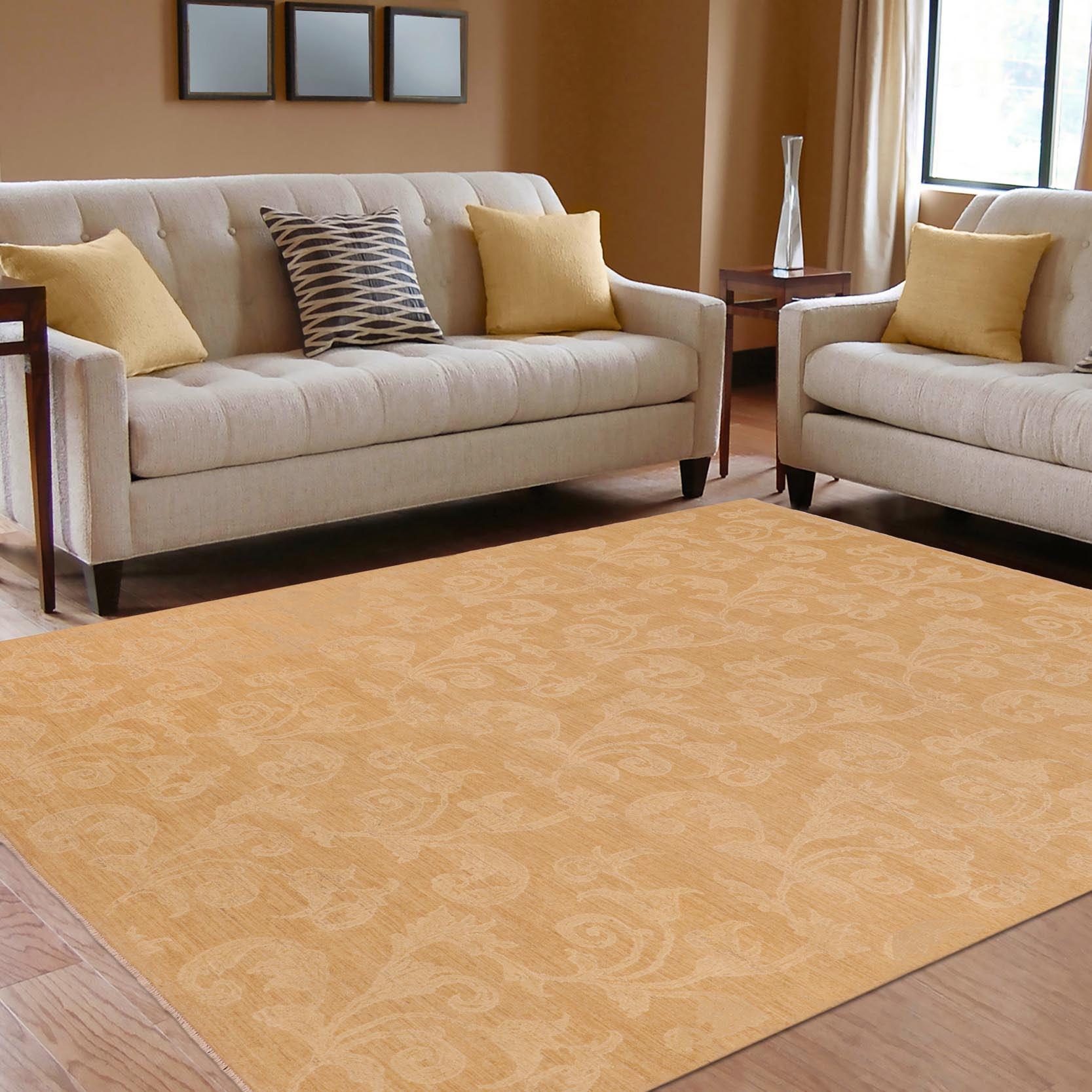 handmade Modern Kafkaz Brown Tan Hand Knotted RECTANGLE 100% WOOL area rug 10' x 14'