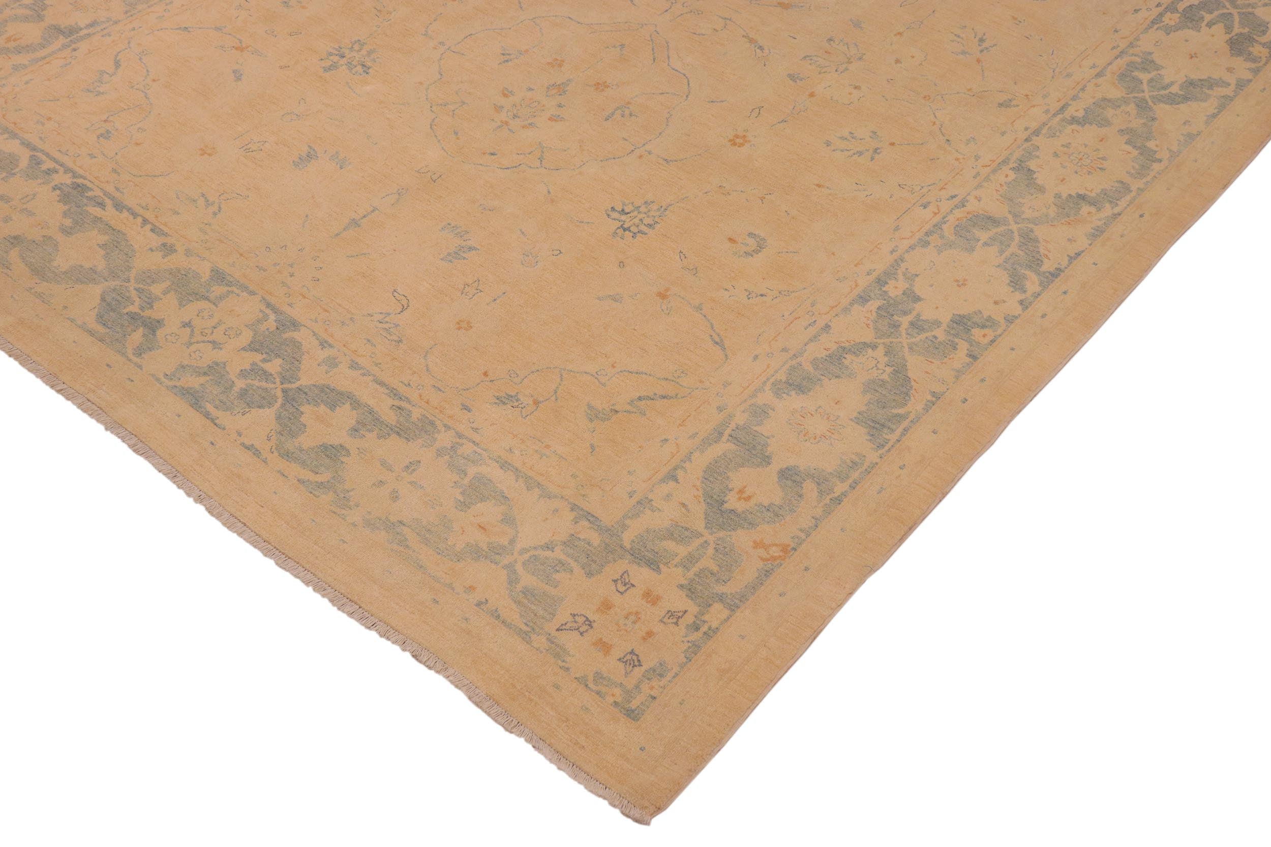 handmade Traditional Kafkaz Tan Blue Hand Knotted RECTANGLE 100% WOOL area rug 10x14