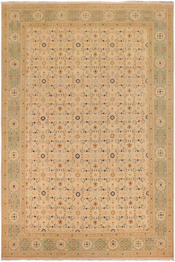 handmade Transitional Kafkaz Tan Green Hand Knotted RECTANGLE 100% WOOL area rug 10 x 14
