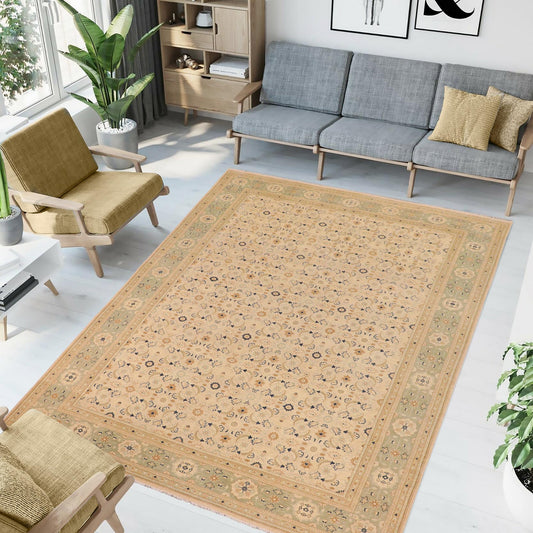 handmade Transitional Kafkaz Tan Green Hand Knotted RECTANGLE 100% WOOL area rug 10' x 14'