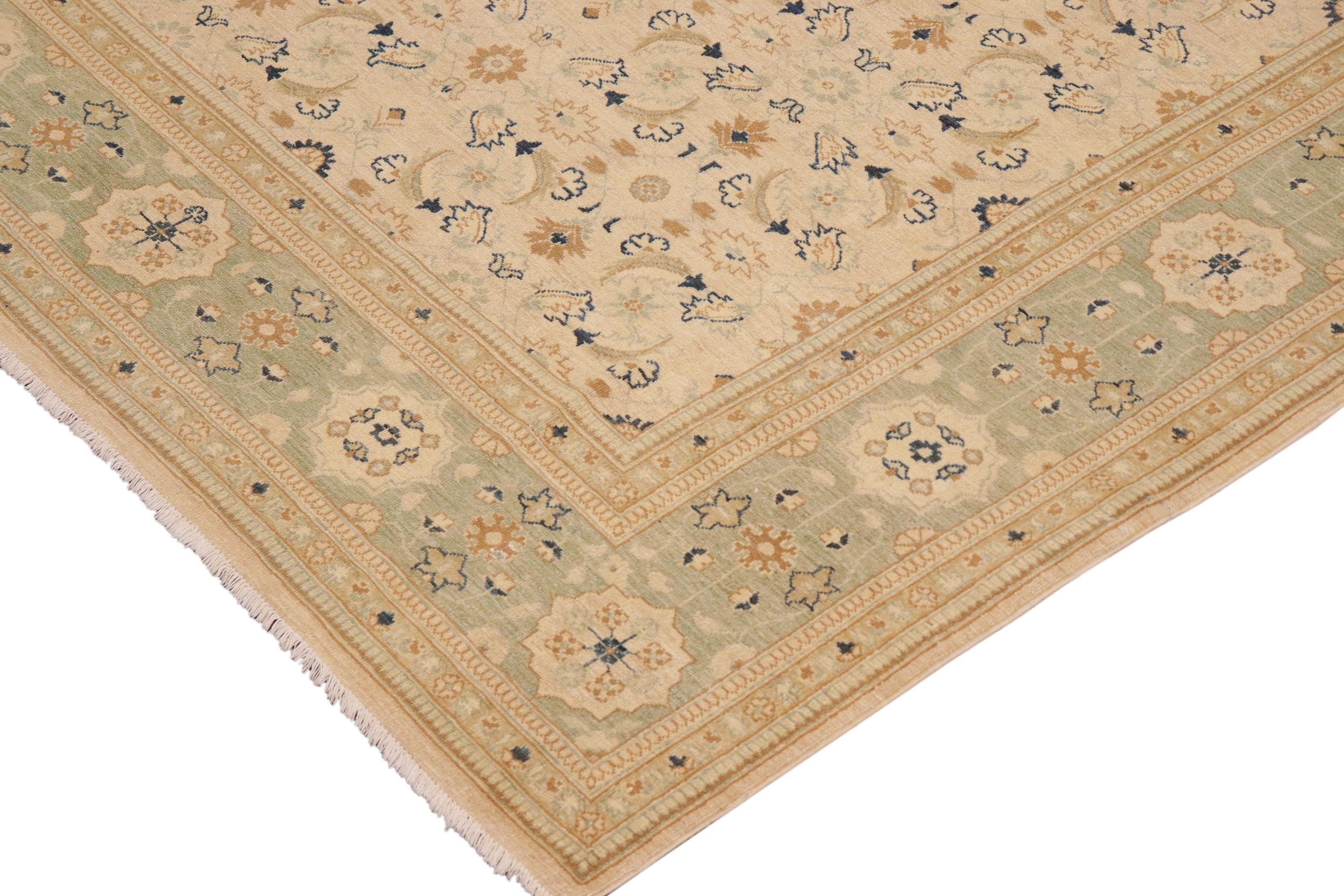 handmade Transitional Kafkaz Tan Green Hand Knotted RECTANGLE 100% WOOL area rug 10' x 14'