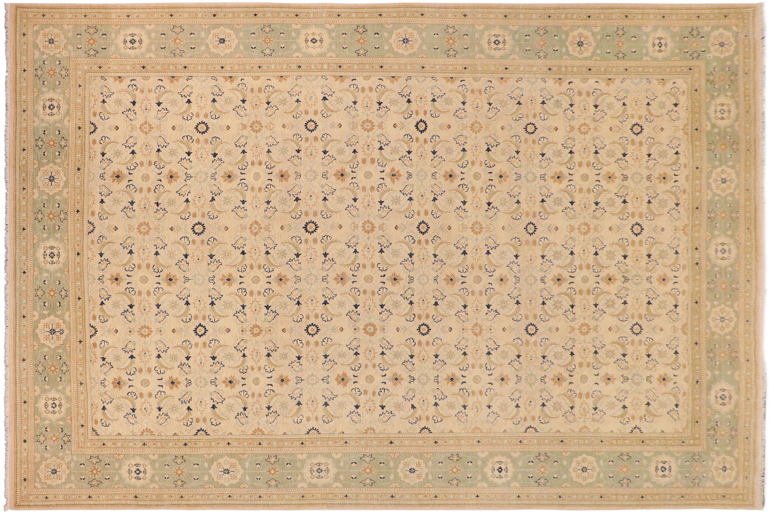 handmade Transitional Kafkaz Tan Green Hand Knotted RECTANGLE 100% WOOL area rug 10' x 14'