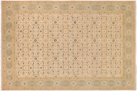 handmade Transitional Kafkaz Tan Green Hand Knotted RECTANGLE 100% WOOL area rug 10' x 14'