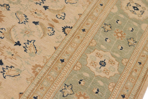 handmade Transitional Kafkaz Tan Green Hand Knotted RECTANGLE 100% WOOL area rug 10' x 14'