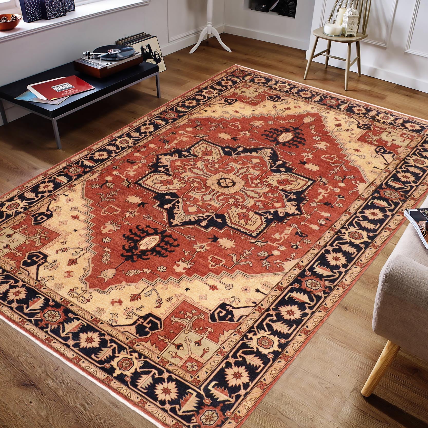 handmade Traditional Kafkaz Rust Blue Hand Knotted RECTANGLE 100% WOOL area rug 10' x 14'