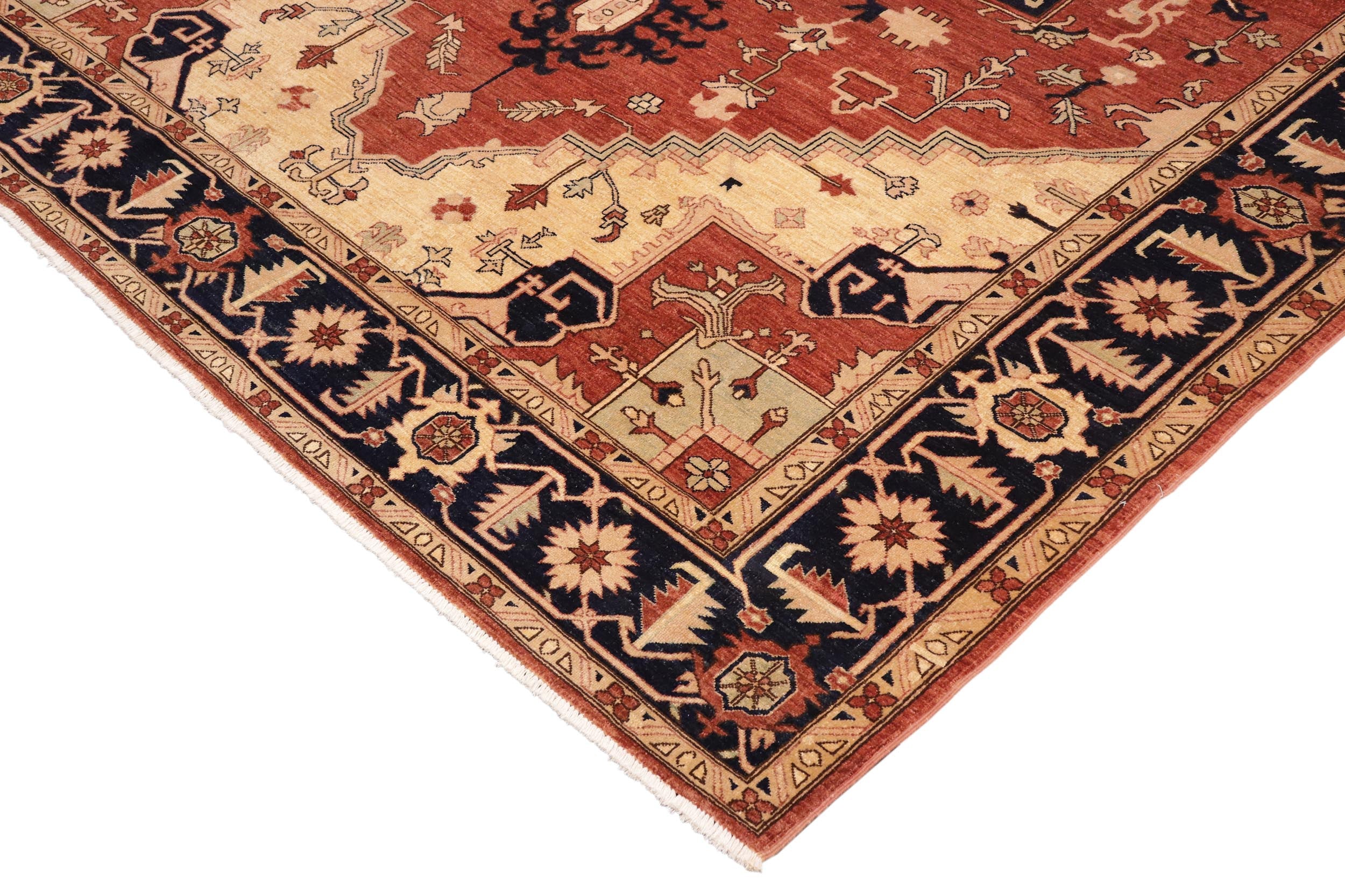 handmade Traditional Kafkaz Rust Blue Hand Knotted RECTANGLE 100% WOOL area rug 10' x 14'