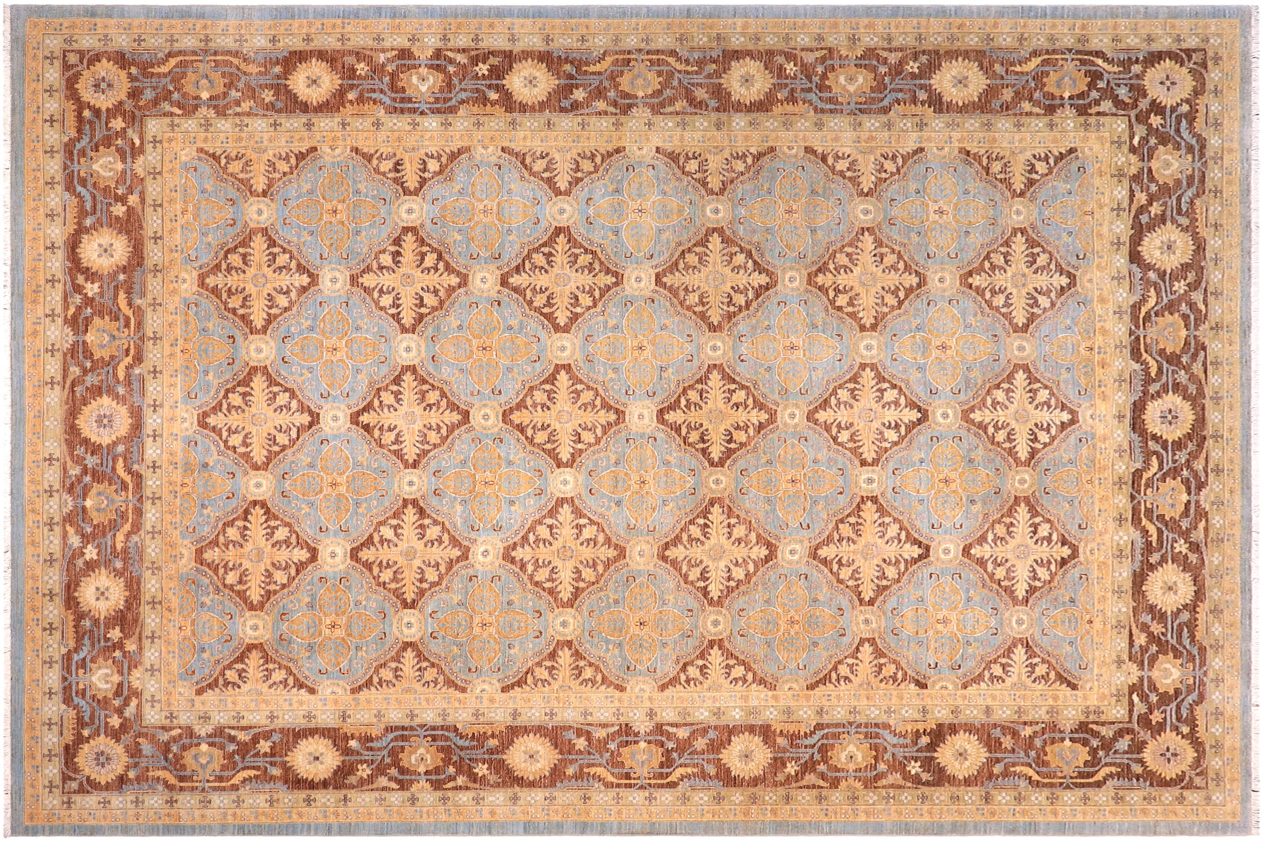 handmade Transitional Kafkaz Lt. Blue Brown Hand Knotted RECTANGLE 100% WOOL area rug 10' x 14'