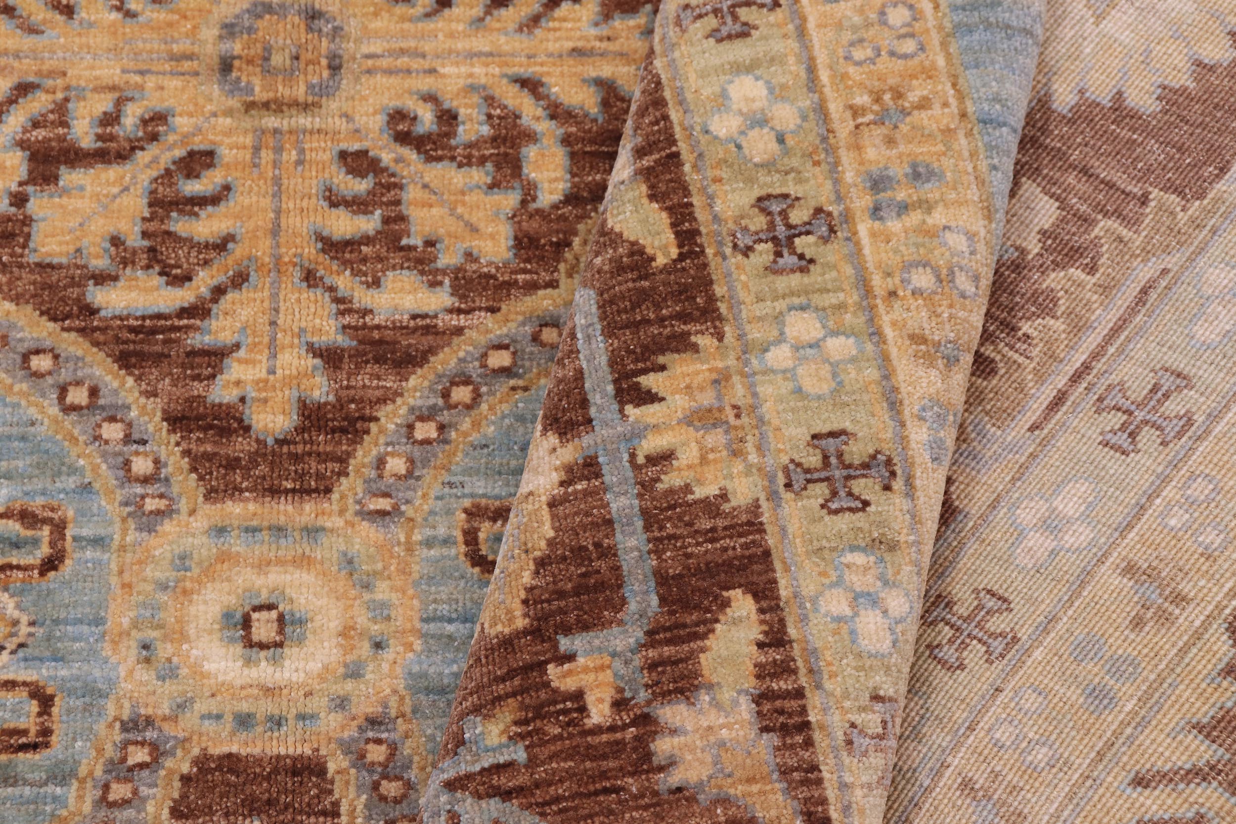 handmade Transitional Kafkaz Lt. Blue Brown Hand Knotted RECTANGLE 100% WOOL area rug 10' x 14'