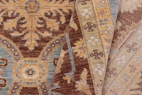 handmade Transitional Kafkaz Lt. Blue Brown Hand Knotted RECTANGLE 100% WOOL area rug 10' x 14'