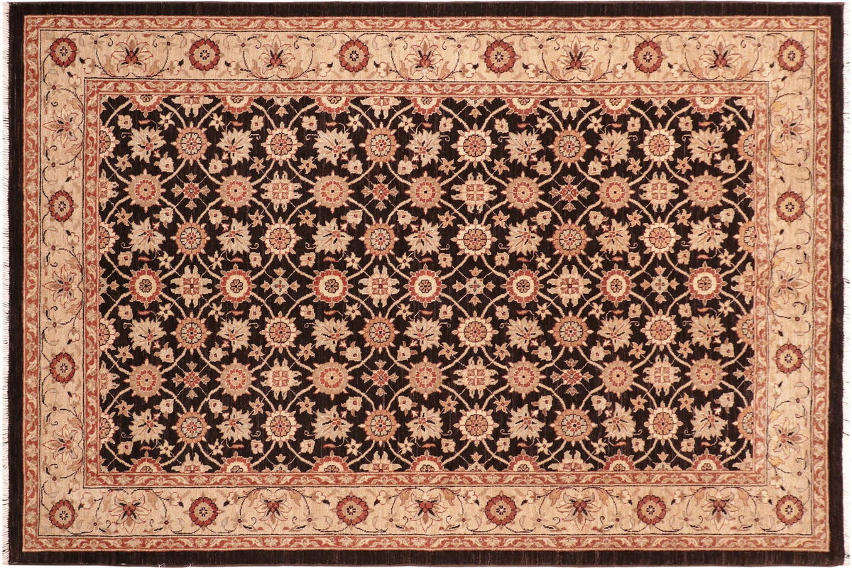 6x9 hand knotted transitional wool rug in brown and beige - Bohemian Bulah