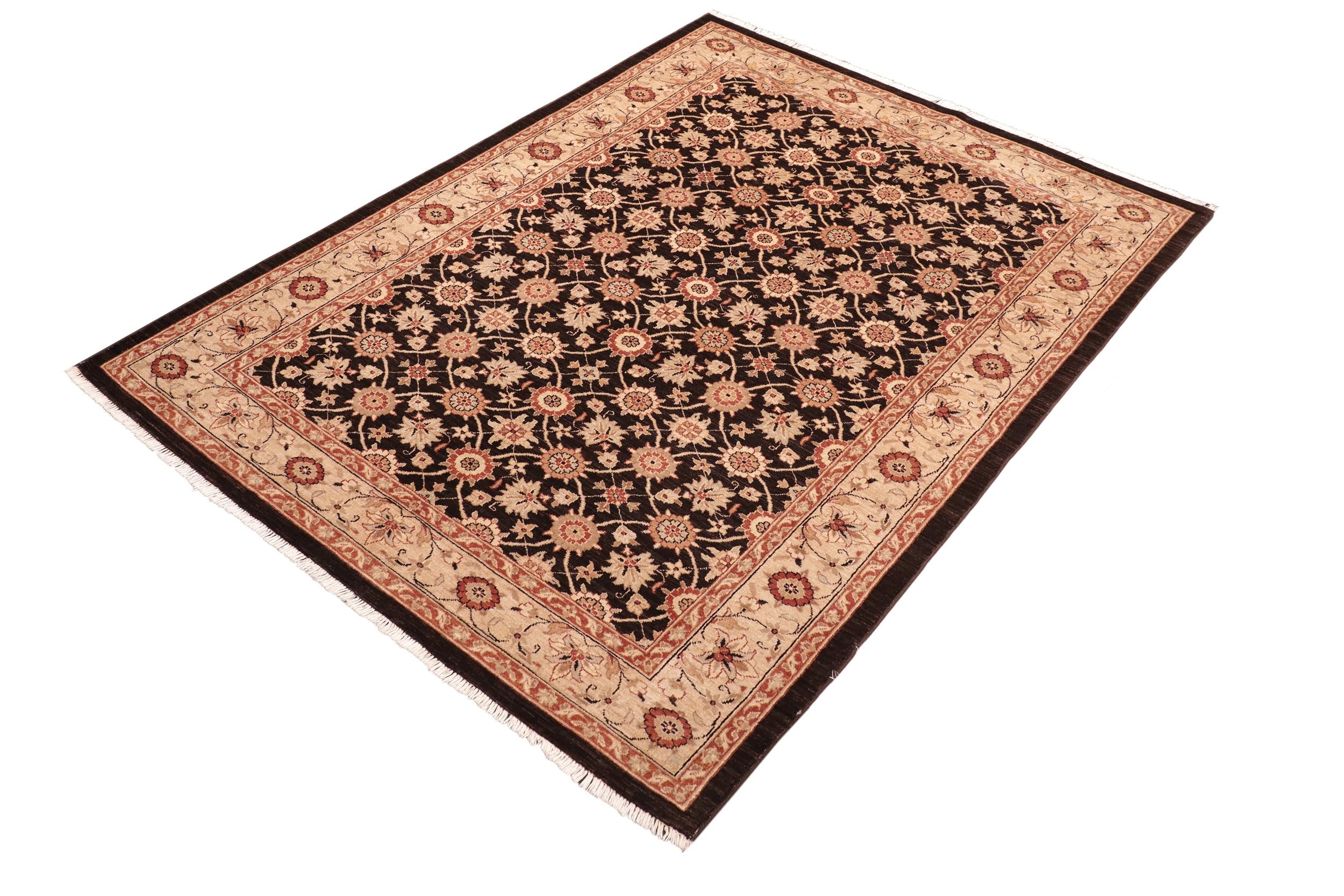 handmade Transitional Kafkaz Brown Beige Hand Knotted RECTANGLE 100% WOOL area rug 6' x 9'