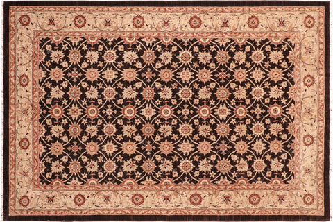 handmade Transitional Kafkaz Brown Beige Hand Knotted RECTANGLE 100% WOOL area rug 6' x 9'