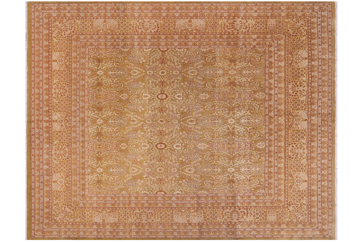 10x10 hand knotted Vegetable Dyed wool rug in green and gold - Adam Matthew