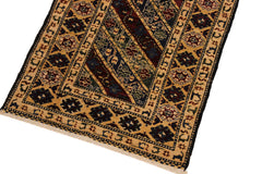 handmade Geometric Kafkaz Blue Ivory Hand Knotted RUNNER 100% WOOL area rug 3' x 25'