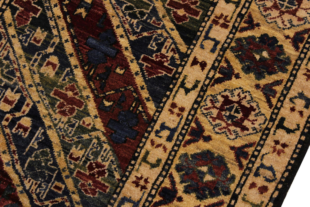 handmade Geometric Kafkaz Blue Ivory Hand Knotted RUNNER 100% WOOL area rug 3' x 25'