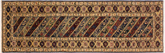 handmade Geometric Kafkaz Blue Ivory Hand Knotted RUNNER 100% WOOL area rug 3' x 25'