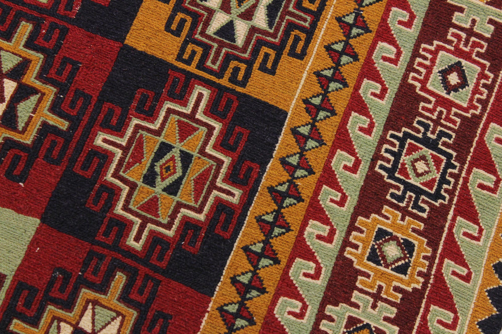 handmade Geometric Soumakh Red Green Hand-Woven RECTANGLE 100% WOOL area rug 5 x 7