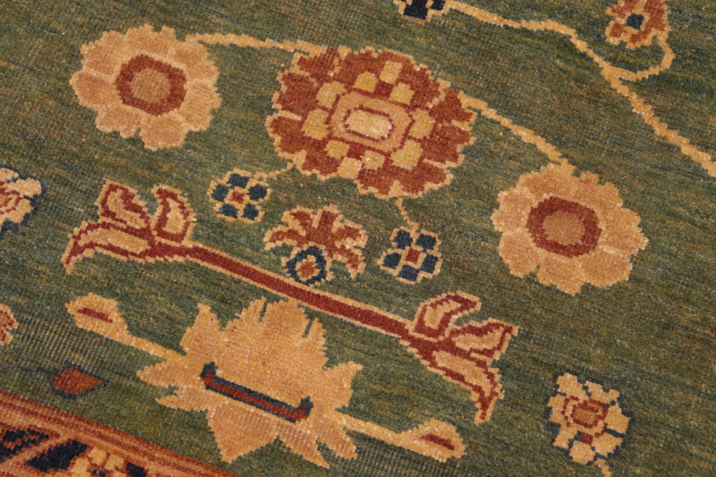 handmade Traditional Antique Green Tan Hand-Woven RECTANGLE 100% WOOL area rug 7x10