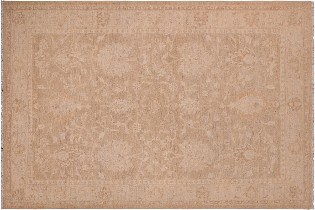 6x9 hand knotted Ziegler wool rug in brown and tan - Oriental Ziegler Roger