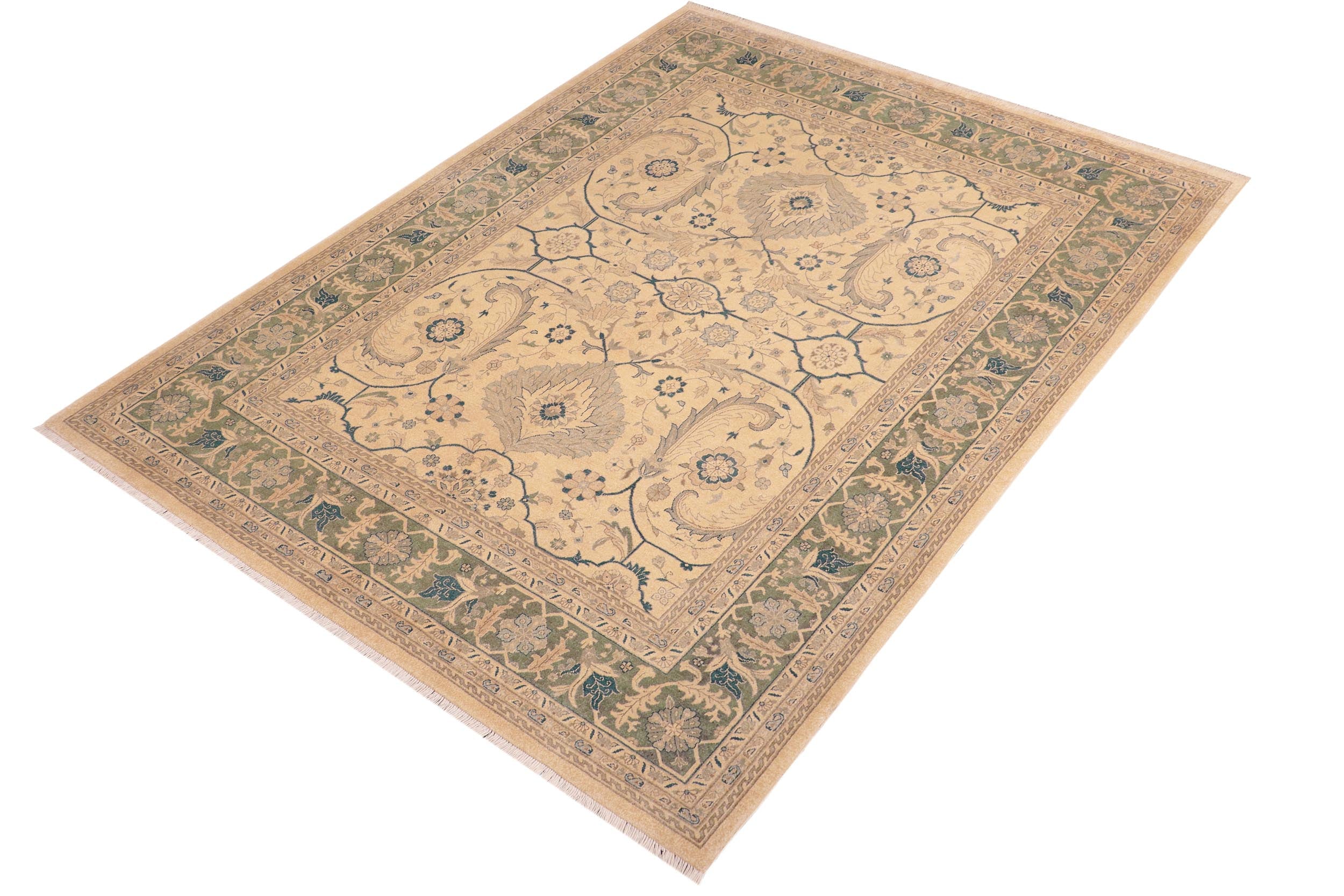 handmade Traditional  Beige Green Hand Knotted RECTANGLE 100% WOOL area rug 8x10