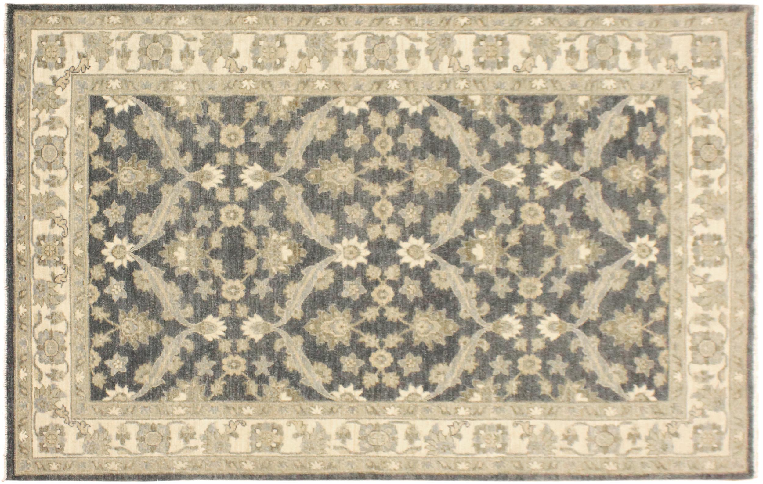 handmade Transitional Kafkaz Charcoal Blue Hand Knotted RECTANGLE 100% WOOL area rug 4' x 6'
