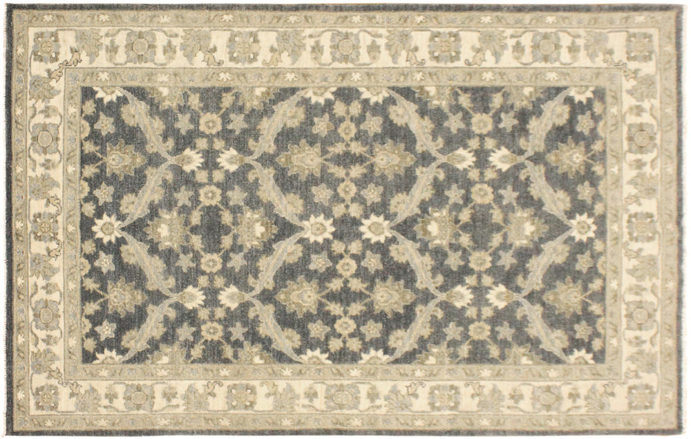handmade Transitional Kafkaz Charcoal Blue Hand Knotted RECTANGLE 100% WOOL area rug 4' x 6'
