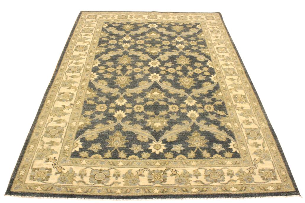 handmade Transitional Kafkaz Charcoal Blue Hand Knotted RECTANGLE 100% WOOL area rug 4 x 6