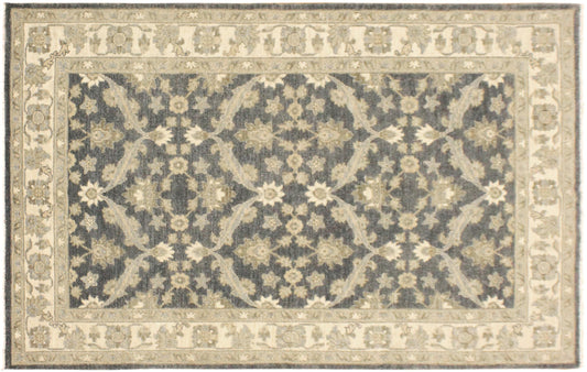 handmade Transitional Kafkaz Charcoal Blue Hand Knotted RECTANGLE 100% WOOL area rug 4' x 6'