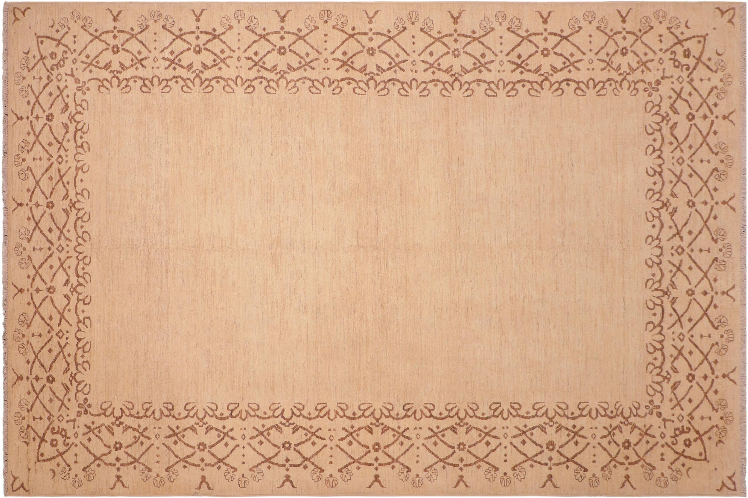 handmade Modern Kafkaz Tan Brown Hand Knotted RECTANGLE 100% WOOL area rug 6' x 9'