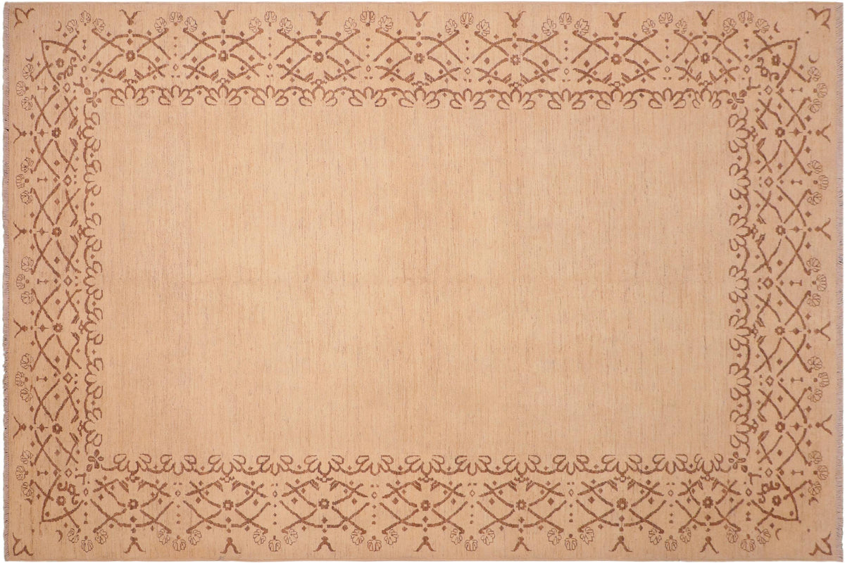 6x9 hand knotted modern wool rug in tan and brown - Chic Twanda