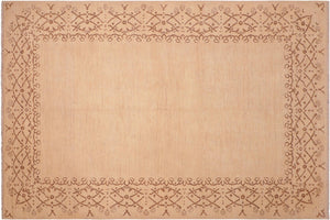 6x9 hand knotted modern wool rug in tan and brown - Chic Twanda