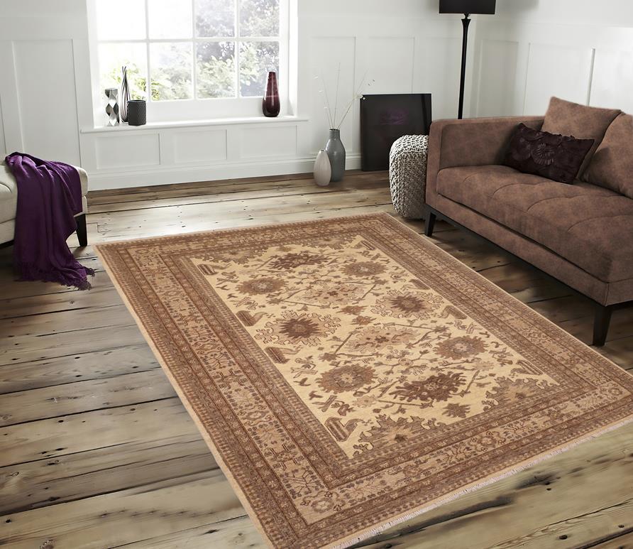 handmade Traditional Kafkaz Beige Tan Hand Knotted RECTANGLE 100% WOOL area rug 6 x 9