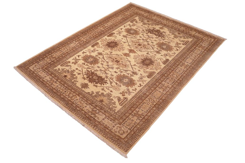 handmade Traditional Kafkaz Beige Tan Hand Knotted RECTANGLE 100% WOOL area rug 6 x 9