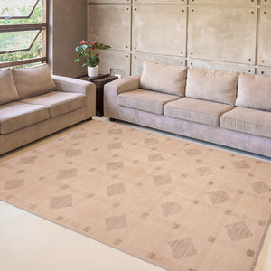handmade Modern Kafkaz Beige Tan Hand Knotted RECTANGLE 100% WOOL area rug 6' x 9'