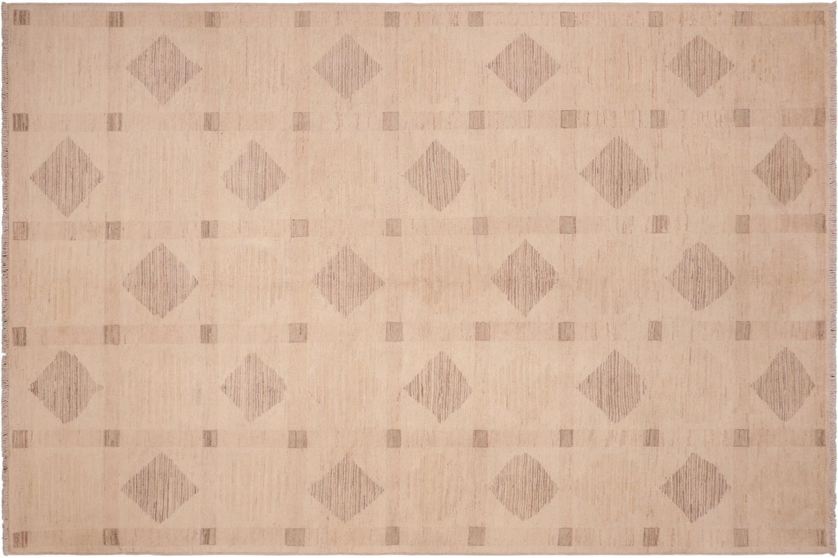 6x9 hand knotted modern wool rug in beige and tan - Eclectic Tari