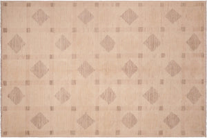 6x9 hand knotted modern wool rug in beige and tan - Eclectic Tari
