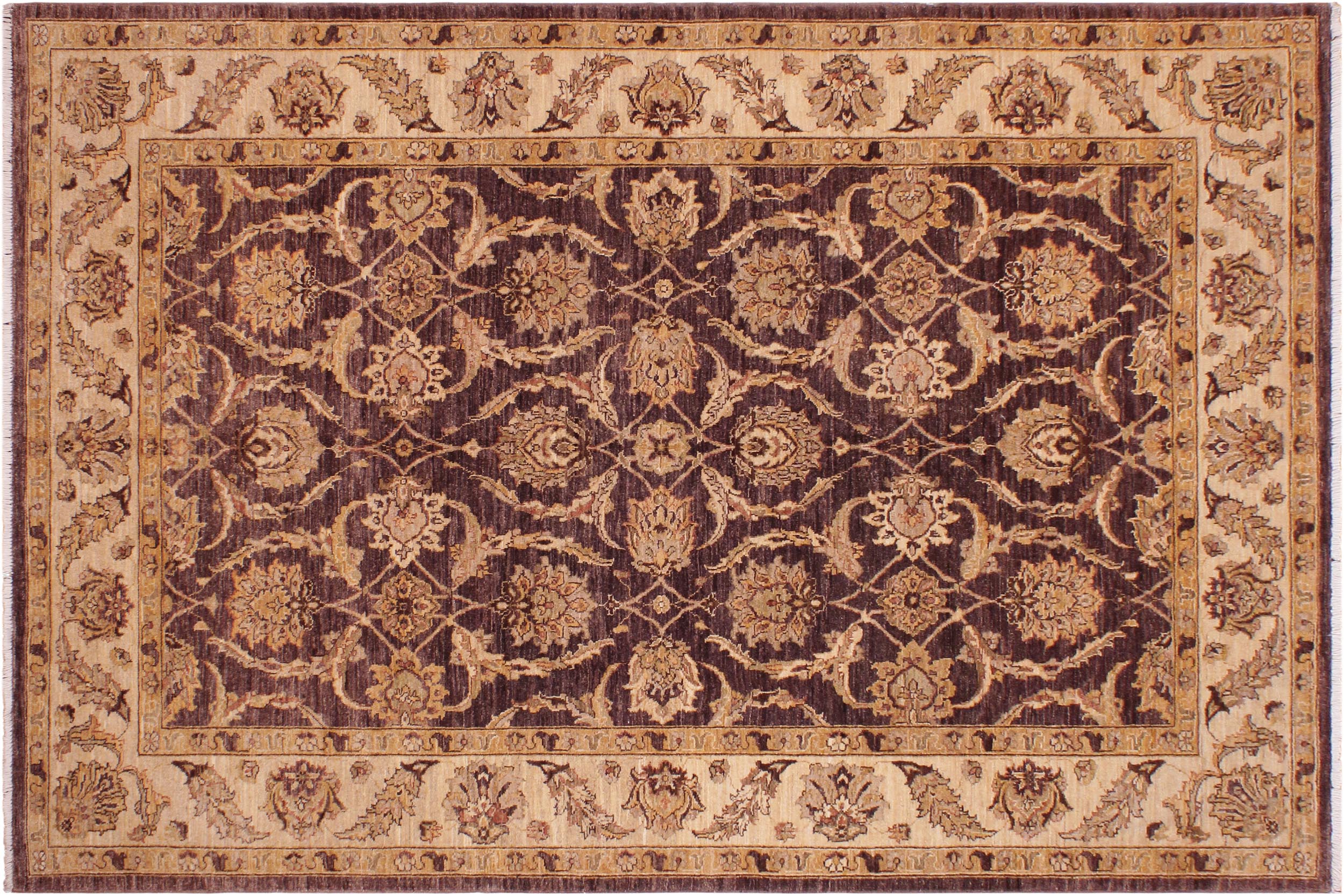handmade Traditional Kafkaz Brown Ivory Hand Knotted RECTANGLE 100% WOOL area rug 6x9