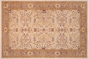 6x9 hand knotted transitional wool rug in ivory and gold - Boho Chic Sadye