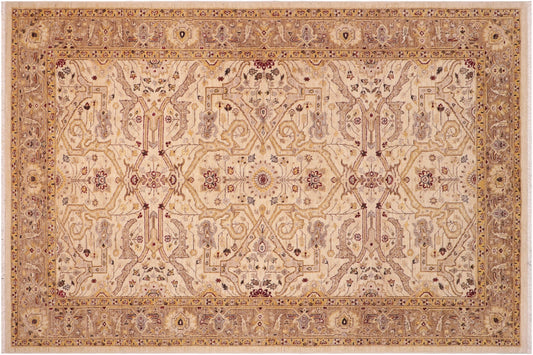 handmade Transitional Kafkaz Ivory Gold Hand Knotted RECTANGLE 100% WOOL area rug 6' x 9'