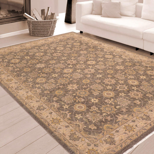 handmade Transitional Kafkaz Gray Lt. Brown Hand Knotted RECTANGLE 100% WOOL area rug 8' x 10'