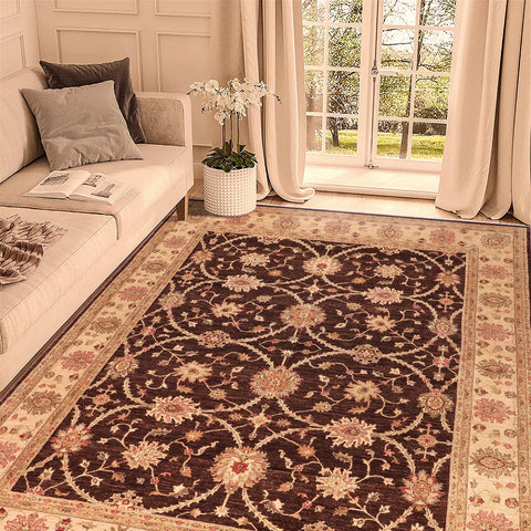 handmade Transitional Kafkaz Brown Beige Hand Knotted RECTANGLE 100% WOOL area rug 8' x 9'